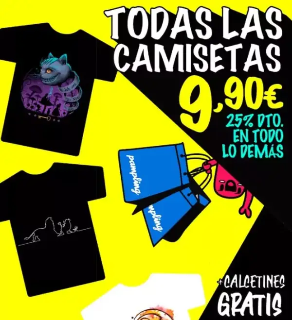 TODAS las camisetas 9,9€ + 25% Dto. en TODO lo demás + calcetines gratis en Pampling TODAS las camisetas 9,9€ + 25% Dto. en TODO lo demás + calcetines gratis en Pampling
