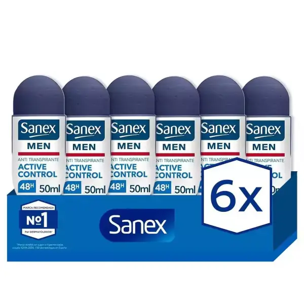 Pack 6 Desodorante roll-on para hombre Sanex Men Active Control 50ml. Pack 6 Desodorante roll-on para hombre Sanex Men Active Control 50ml.
