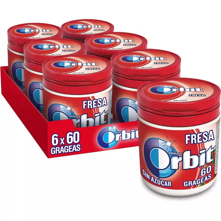 6 Botes de Orbit 60 grageas Fresa 6 Botes de Orbit 60 grageas Fresa