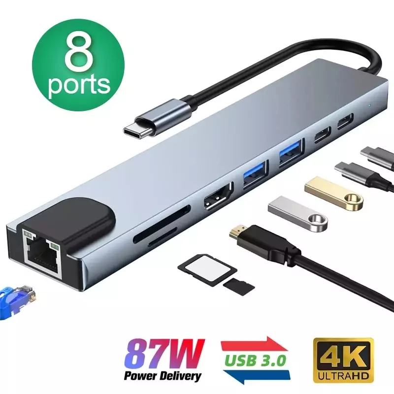 Hub USB tipo C 8 en 1 Hub USB tipo C 8 en 1