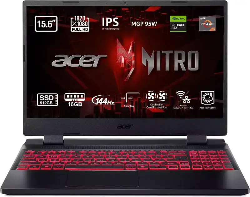 Portátil Acer Nitro 5 15.6" FHD 144Hz con Ryzen 5, 16GB, 512GB, RTX350Ti Portátil Acer Nitro 5 15.6" FHD 144Hz con Ryzen 5, 16GB, 512GB, RTX350Ti