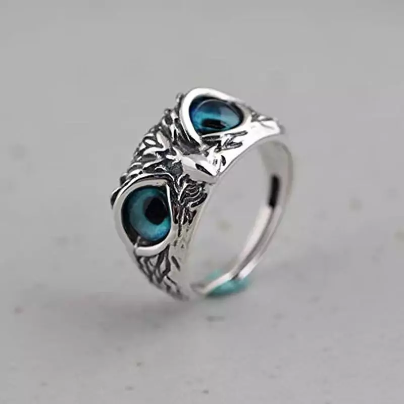 Anillo de joyería de búho con gafas azules Vintage Anillo de joyería de búho con gafas azules Vintage