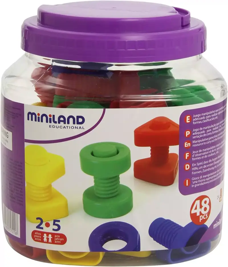 Miniland- Juego para Enroscar: Tornillos Y Tuercas Miniland- Juego para Enroscar: Tornillos Y Tuercas
