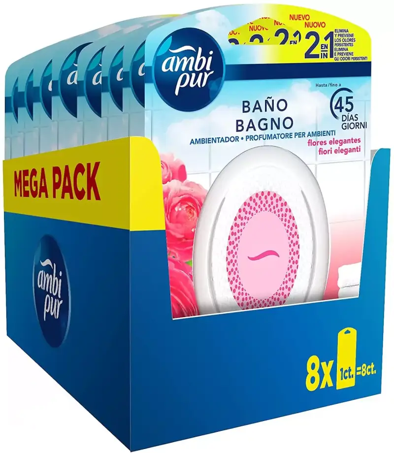 Pack 8x Ambipur ambientador para baño flores elegantes Pack 8x Ambipur ambientador para baño flores elegantes
