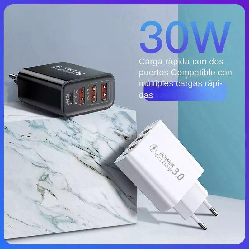 Cargador QC 3.0 (3x USB A + 1 USB C) 30W Cargador QC 3.0 (3x USB A + 1 USB C) 30W