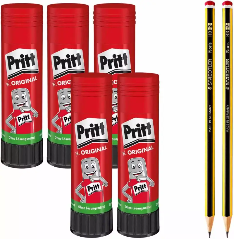 Pack 5 pegamentos en barra Pritt 43gr + 2 lápices Staedtler HB Pack 5 pegamentos en barra Pritt 43gr + 2 lápices Staedtler HB