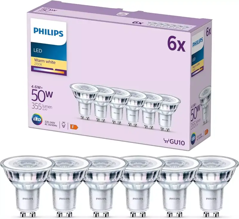Pack 6 bombillas GU10 Philips 50W 2700K Pack 6 bombillas GU10 Philips 50W 2700K