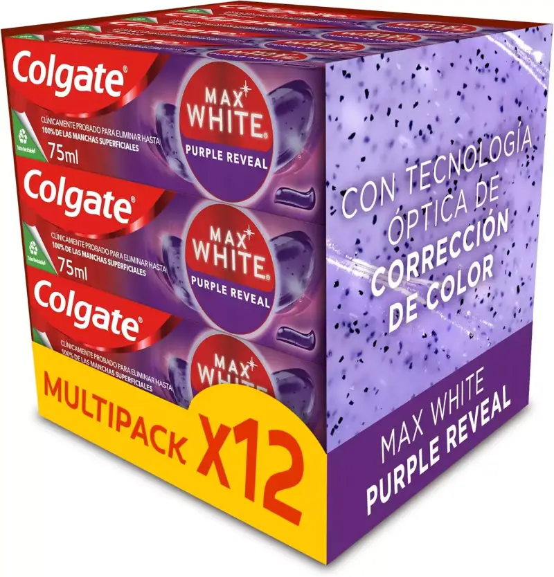 Pack de 12x 75ml Pasta de dientes Colgate Max White Purple Reveal Pack de 12x 75ml Pasta de dientes Colgate Max White Purple Reveal