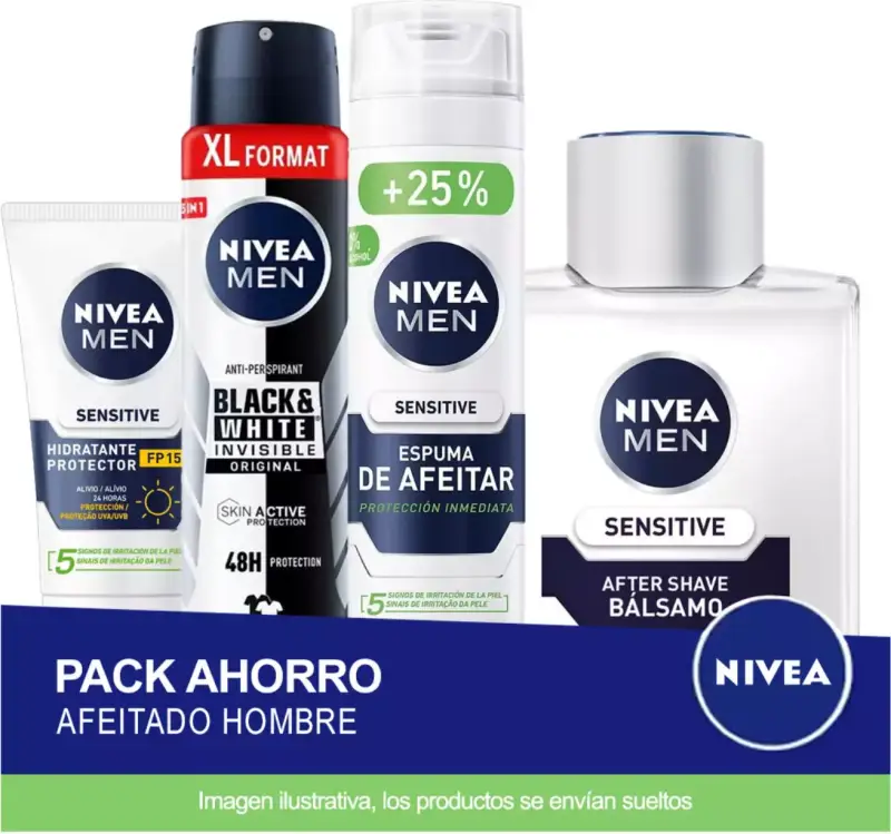 Set Nivea Sensitive: Aftershave + espuma + crema + desodorante Set Nivea Sensitive: Aftershave + espuma + crema + desodorante