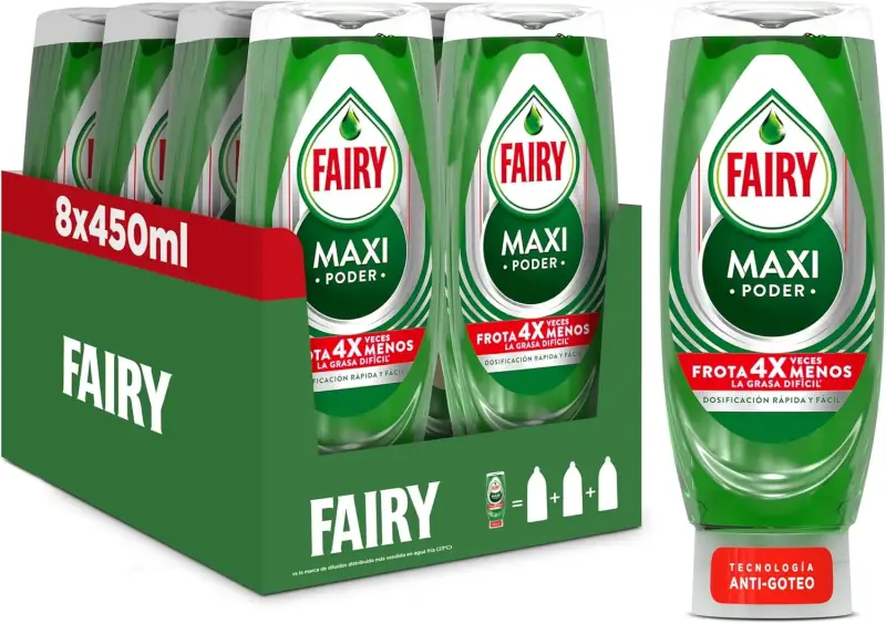 8x 450ml Fairy Maxi Poder Líquido Lavavajillas 8x 450ml Fairy Maxi Poder Líquido Lavavajillas