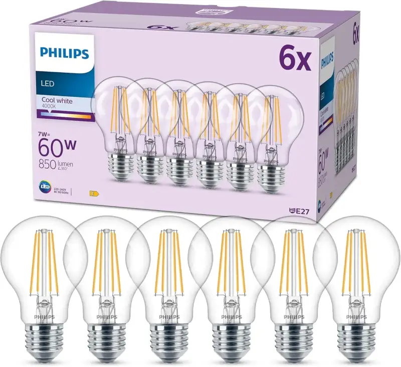 Pack 6x bomillas Philips LED filamento 7W Pack 6x bomillas Philips LED filamento 7W