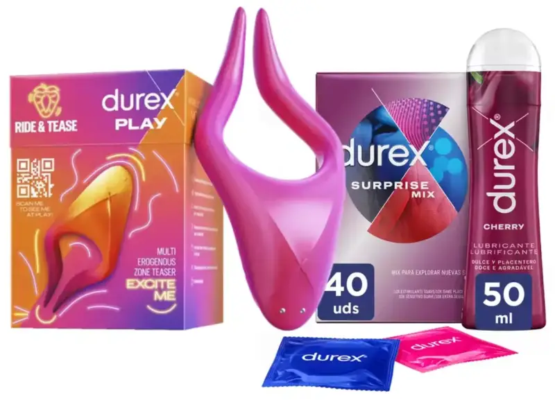 Durex Surprise 40 condones + lubricante + Vibrador RIDE & TEASE Durex Surprise 40 condones + lubricante + Vibrador RIDE & TEASE