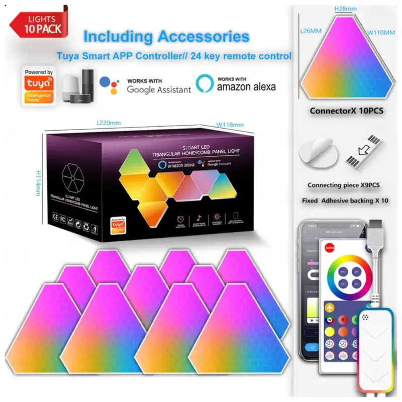 Pack 10 paneles LED triangulares Alexa/Google/Tuya Pack 10 paneles LED triangulares Alexa/Google/Tuya