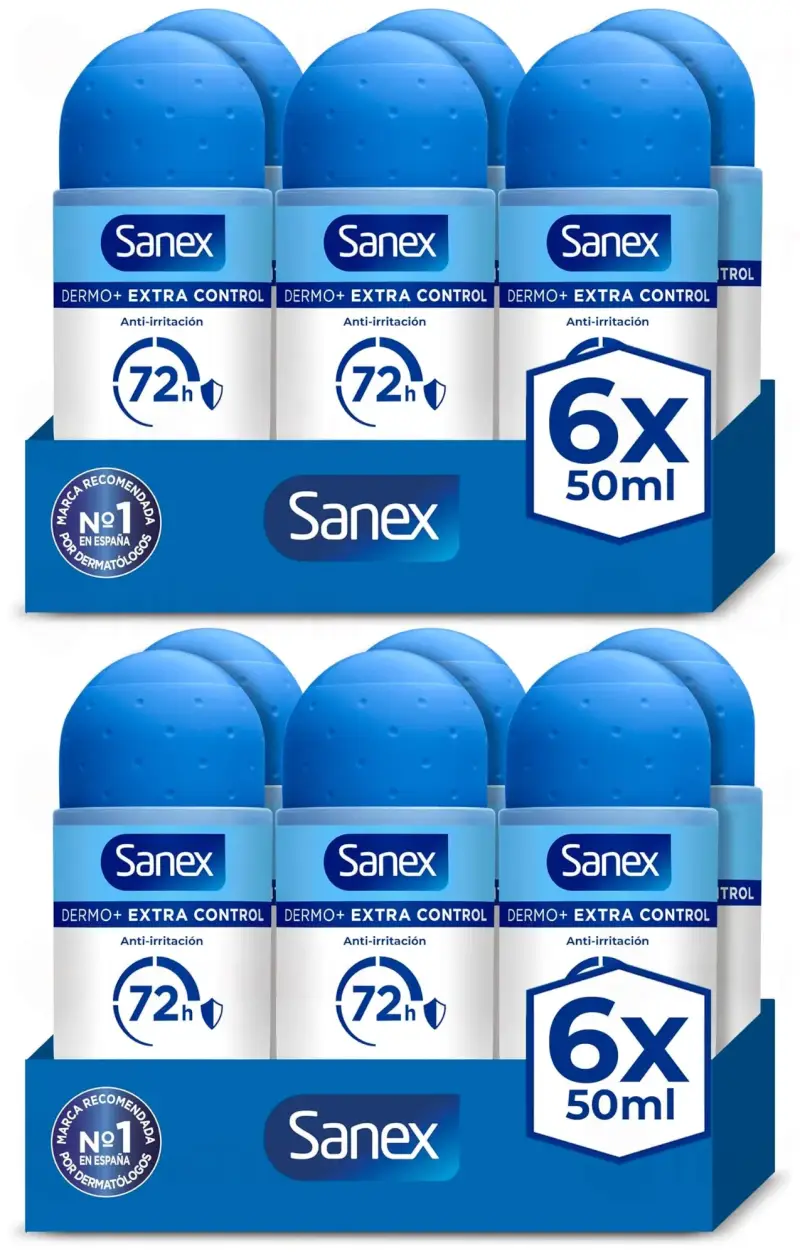 12x 50ml Desodorante Sanex Dermo+ Extra Control Roll-On 12x 50ml Desodorante Sanex Dermo+ Extra Control Roll-On