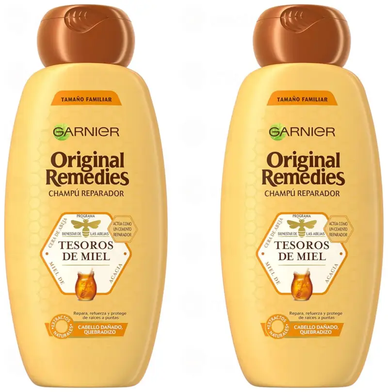 2x600ml Garnier Original Remedies Tesoros de Miel Champú pelo dañado 2x600ml Garnier Original Remedies Tesoros de Miel Champú pelo dañado