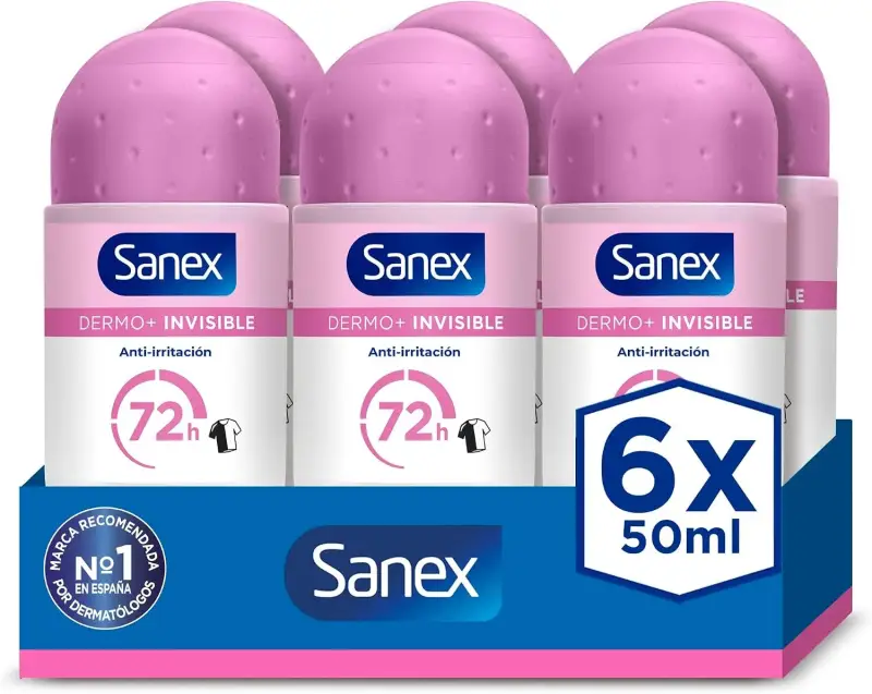 6x50ml Sanex Dermo+ Invisible Desodorante Antitranspirante Roll-On 6x50ml Sanex Dermo+ Invisible Desodorante Antitranspirante Roll-On