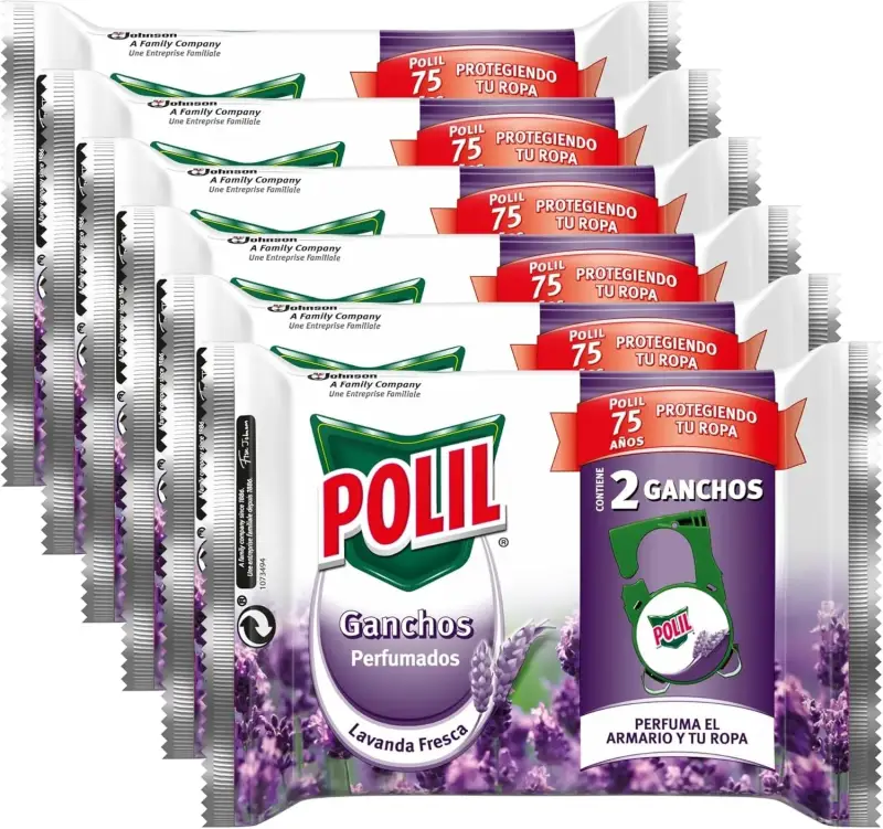 Pack de 6 pastillas Polil Lavanda Fresca + 12 ganchos Pack de 6 pastillas Polil Lavanda Fresca + 12 ganchos
