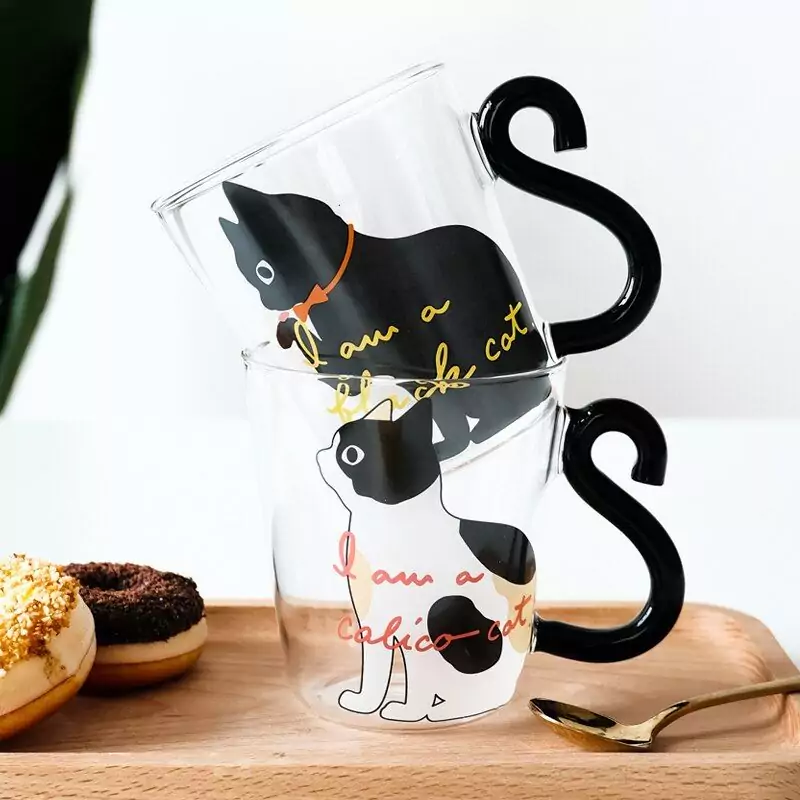 Taza de vidrio con cola de gato Taza de vidrio con cola de gato