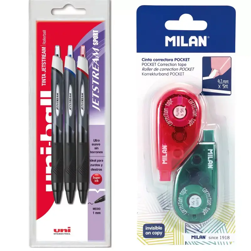 Blister Bolígrafos Uniball + 2 Correctores Milán Blister Bolígrafos Uniball + 2 Correctores Milán