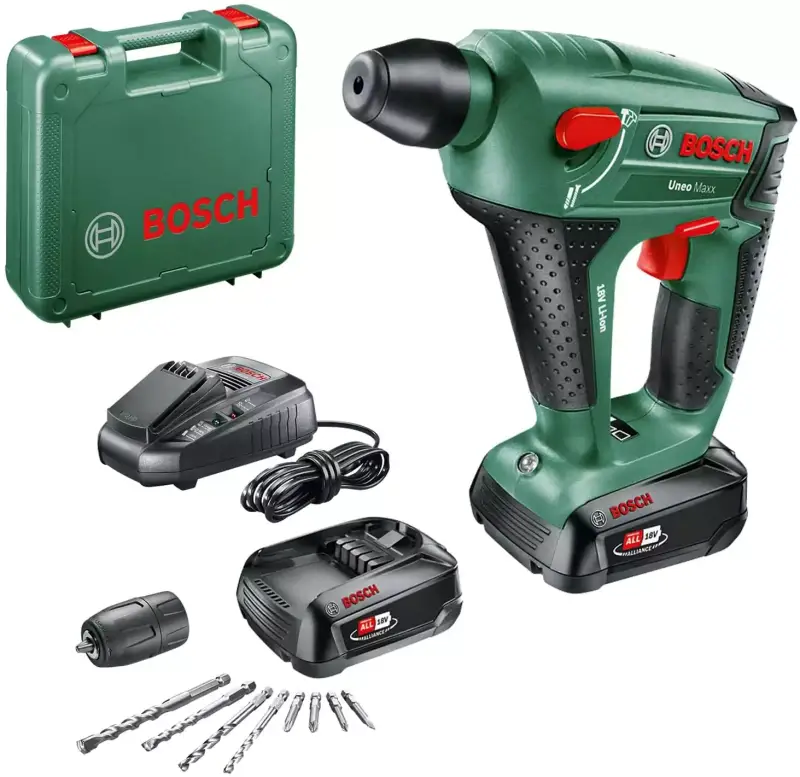 Martillo perforador Bosch + 2 Baterías + adaptador redondo + brocas + 4bits Martillo perforador Bosch + 2 Baterías + adaptador redondo + brocas + 4bits