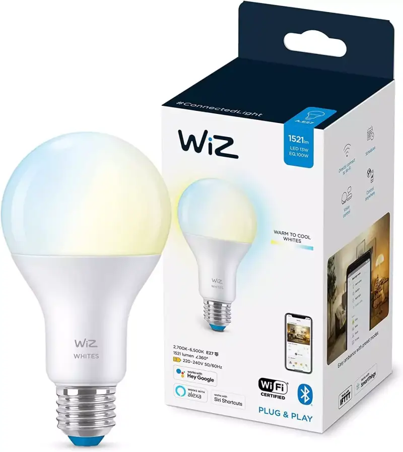 Bombilla Inteligente Wiz Led E27 100W WiFi Alexa y Google Bombilla Inteligente Wiz Led E27 100W WiFi Alexa y Google