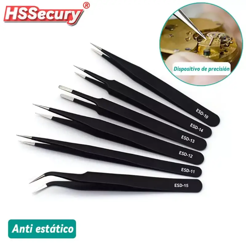 6x Pinzas Antiestáticas ESD de Acero Inoxidable 6x Pinzas Antiestáticas ESD de Acero Inoxidable