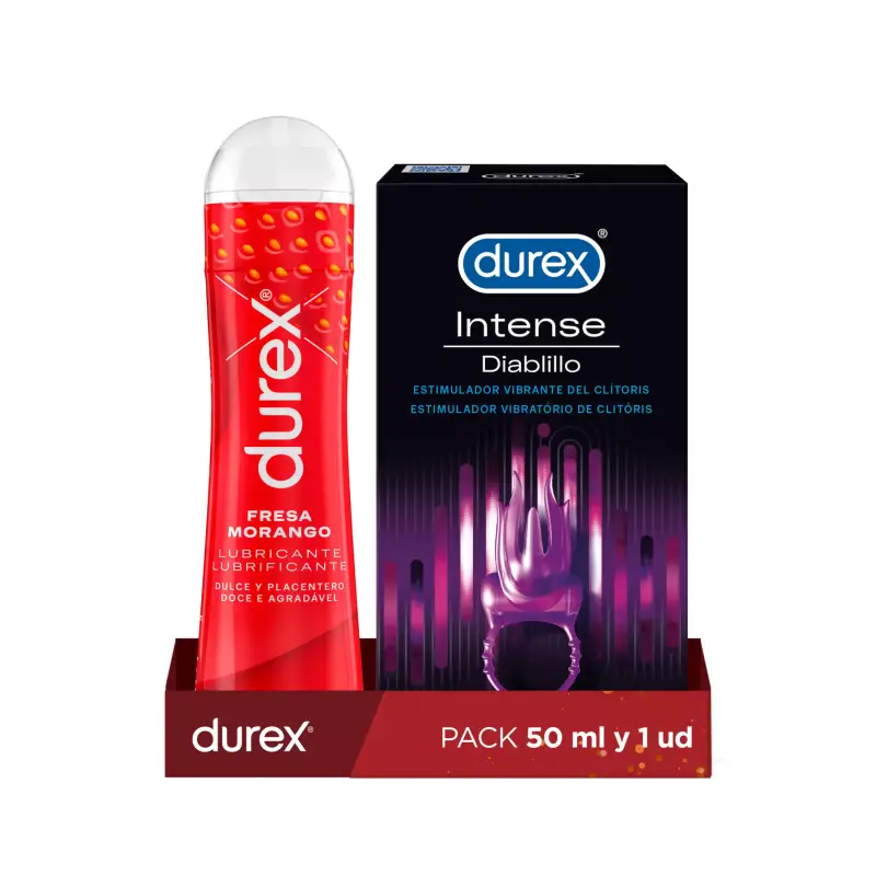 Pack Lubricante Durex Fresa + Anillo Vibrador Intense Diablillo Pack Lubricante Durex Fresa + Anillo Vibrador Intense Diablillo