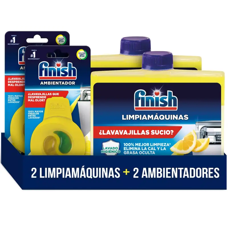 2x Finish Limpiamáquinas + 2 Ambientador Lavavajillas Limón 2x Finish Limpiamáquinas + 2 Ambientador Lavavajillas Limón