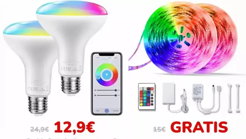 2 Bombillas LED inteligentes E27 + Tira LED RGB 5M IR BT 2 Bombillas LED inteligentes E27 + Tira LED RGB 5M IR BT