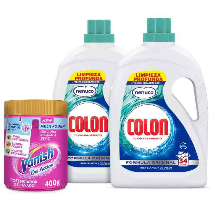 2x Detergente Gel Colon Nenuco 68 lavados + 400g Vanish Oxi Action Advance 2x Detergente Gel Colon Nenuco 68 lavados + 400g Vanish Oxi Action Advance