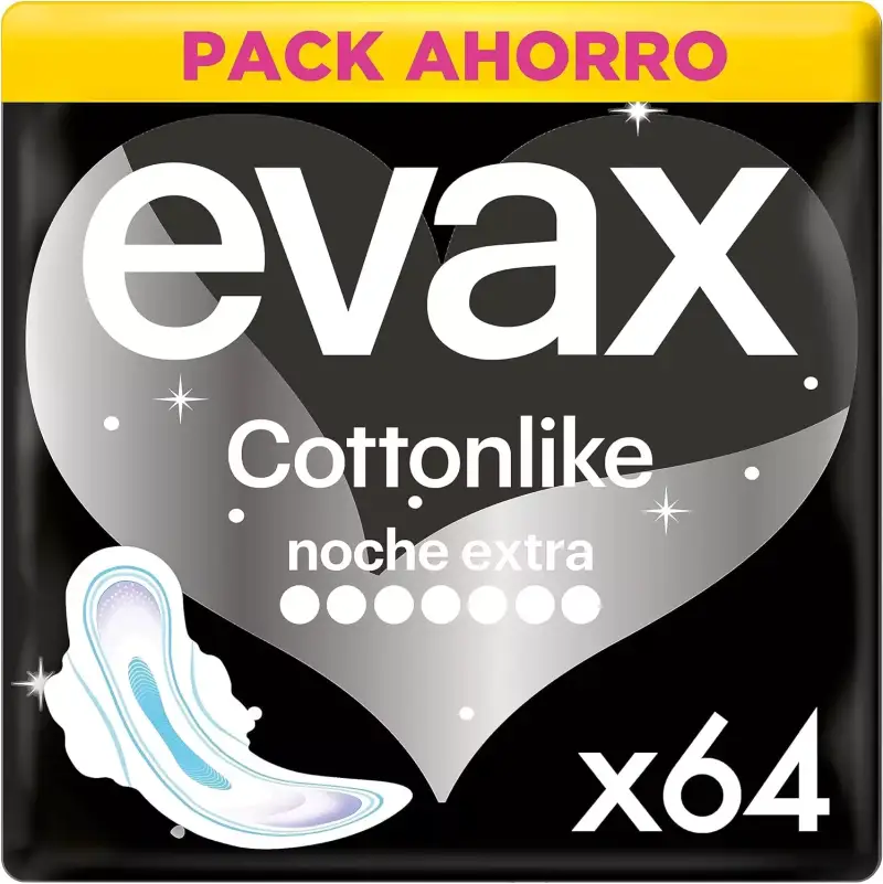 64 Compresas Noche Extra Con Alas Evax Cottonlike 64 Compresas Noche Extra Con Alas Evax Cottonlike