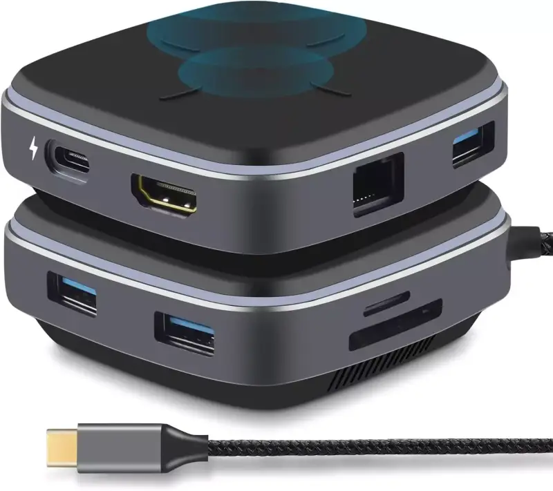 Cargador inalámbrico + HUB Thunderbolt 9en1 USB-C Cargador inalámbrico + HUB Thunderbolt 9en1 USB-C