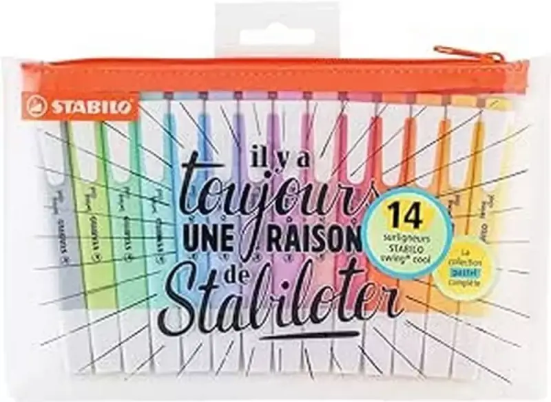 Estuche con cremallera + 14 colores pastel Stabilo swing cool Estuche con cremallera + 14 colores pastel Stabilo swing cool