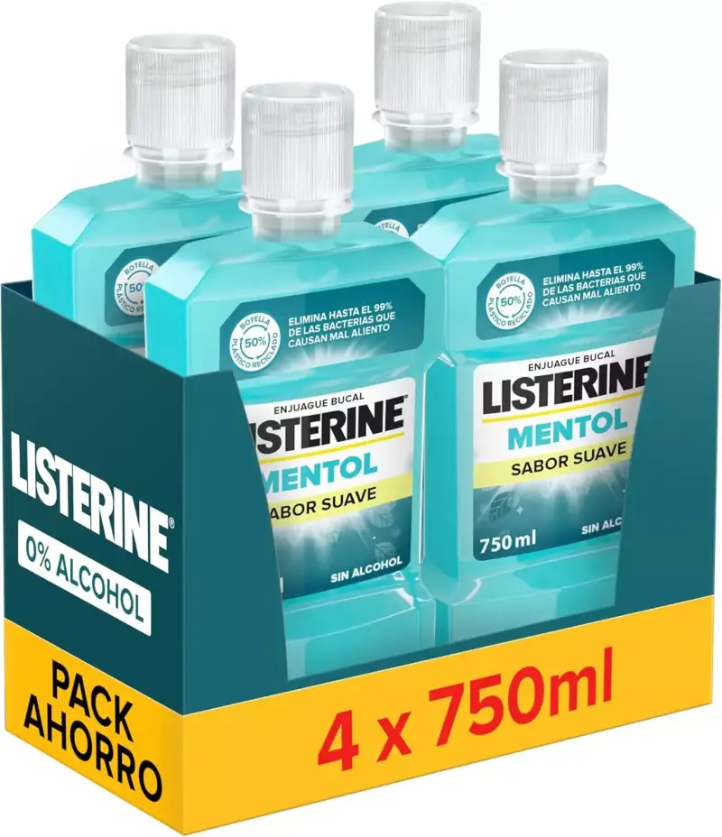4x 750 ml Listerine Mentol Sabor Suave 4x 750 ml Listerine Mentol Sabor Suave
