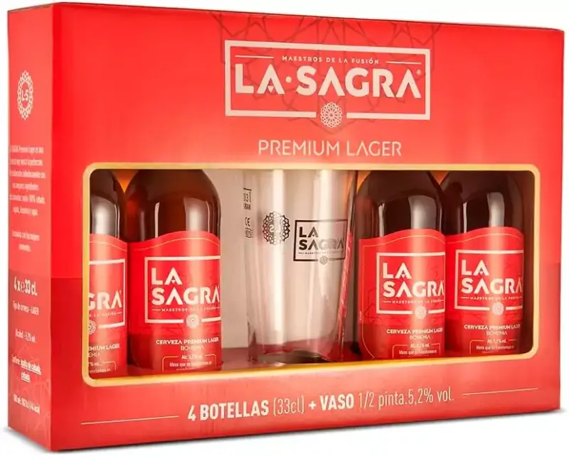 Pack 4x330ml Cerveza La Sagra Lager + vaso 1/2 pinta Pack 4x330ml Cerveza La Sagra Lager + vaso 1/2 pinta