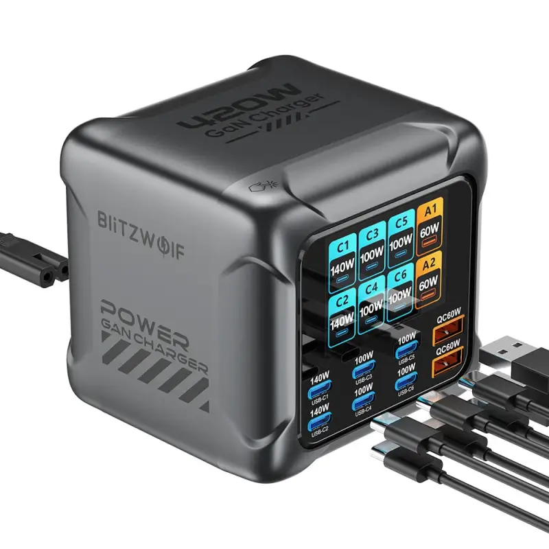 Cargador Blitzwolf GaN 8 Puertos 420W Cargador Blitzwolf GaN 8 Puertos 420W