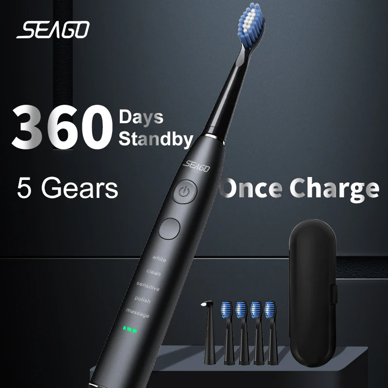 Cepillo de Dientes Eléctrico Seago + 4 Cabezales + interdental + funda Cepillo de Dientes Eléctrico Seago + 4 Cabezales + interdental + funda