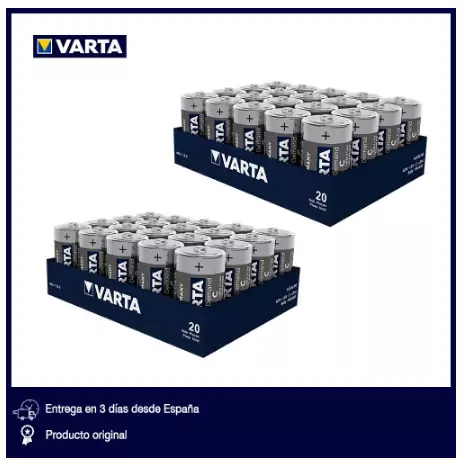 VARTA Power On Demand - 2 Packs de 20 pilas alcalinas C / LR14 1.5V VARTA Power On Demand - 2 Packs de 20 pilas alcalinas C / LR14 1.5V