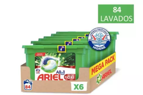 Pack de 6x 84 lavados de Ariel Pods Allin1 Ultra +OXI Pack de 6x 84 lavados de Ariel Pods Allin1 Ultra +OXI