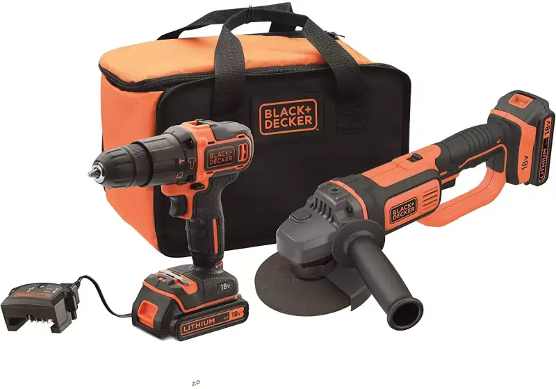Taladro Percutor y Amoladora inalámbrica + 2 Baterías + Bolsa BLACK+DECKER Taladro Percutor y Amoladora inalámbrica + 2 Baterías + Bolsa BLACK+DECKER