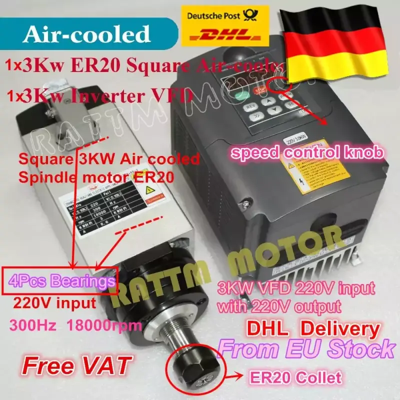 Motor de husillo refrigerado por aire de 3KW Motor de husillo refrigerado por aire de 3KW