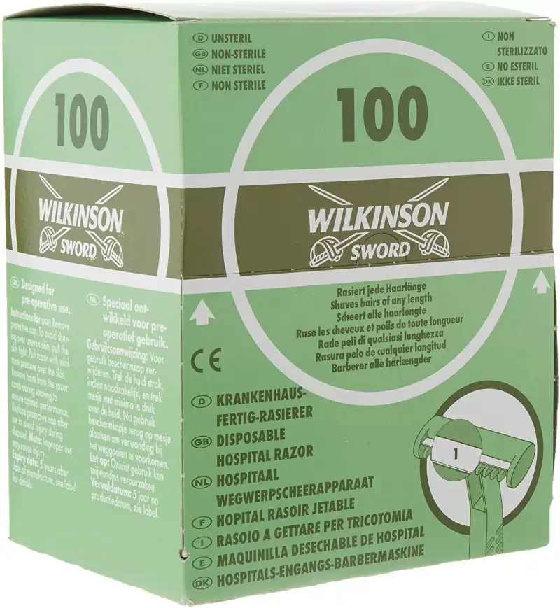 Caja de 100 cuchillas de afeitar desechables Wilkinson Sword Hospital Caja de 100 cuchillas de afeitar desechables Wilkinson Sword Hospital