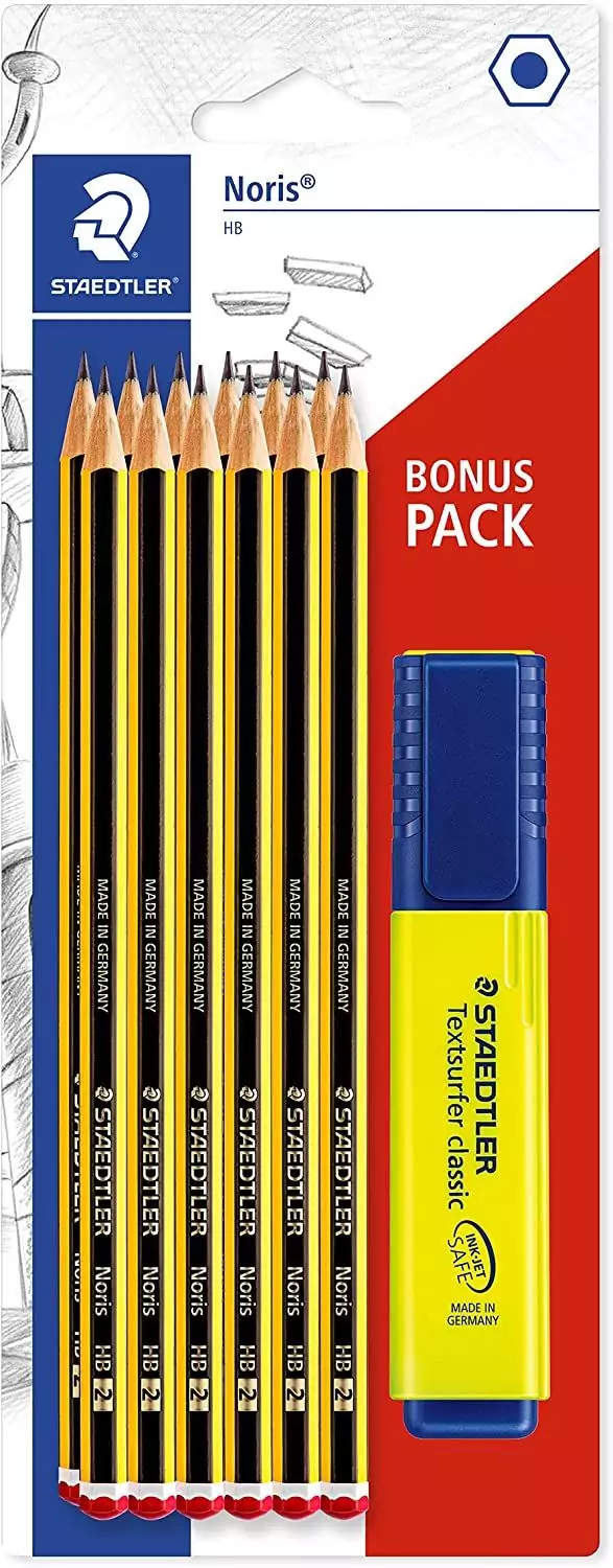 STAEDTLER 12 Lápices de madera y un subrayador amarillo STAEDTLER 12 Lápices de madera y un subrayador amarillo
