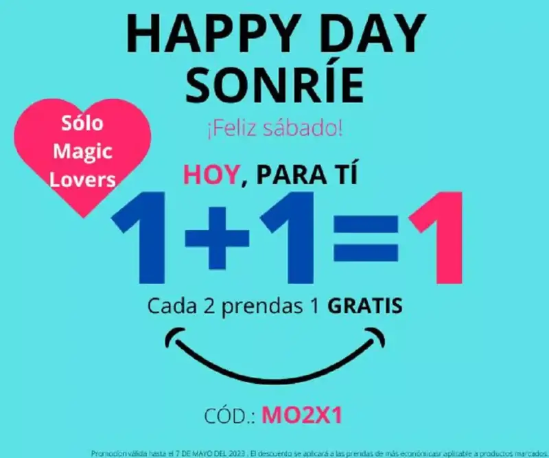 Compra 2 prendas y consigue 1 (productos desde 1€) Compra 2 prendas y consigue 1 (productos desde 1€)