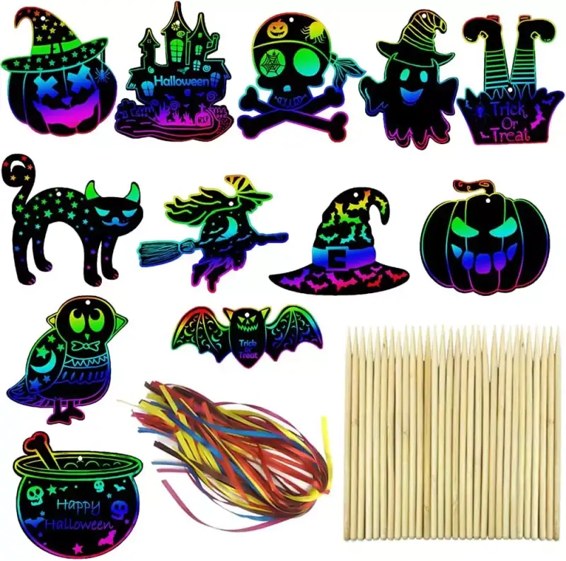 60 Piezas decorativas papel para rascar de Halloween 60 Piezas decorativas papel para rascar de Halloween