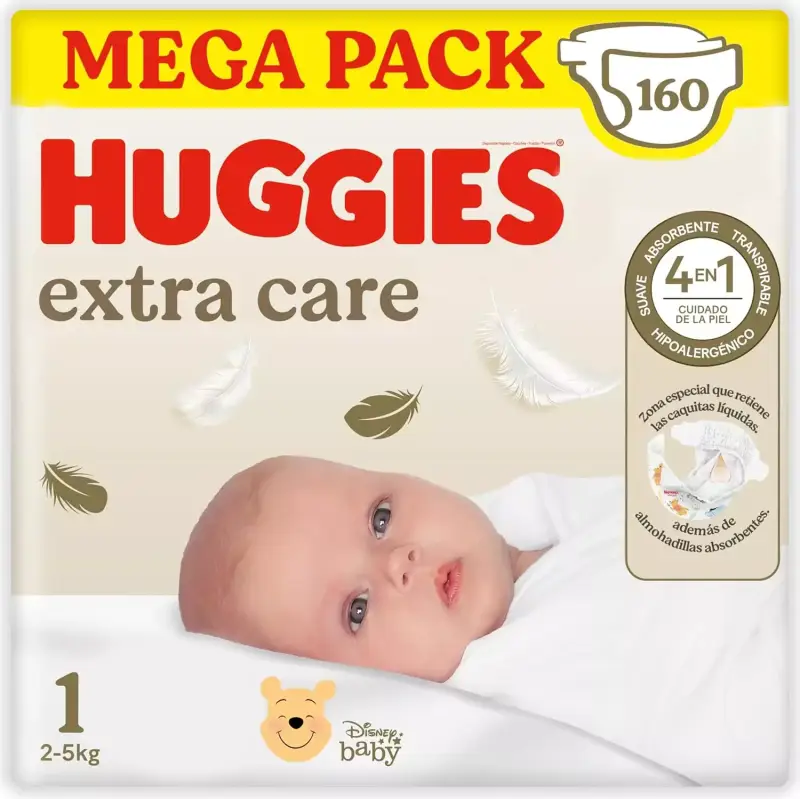 160 pañales Huggies Extra Care Talla 1 160 pañales Huggies Extra Care Talla 1