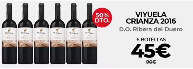 6 botellas de Viyuela Crianza 2016 D.O. Ribera del Duero 6 botellas de Viyuela Crianza 2016 D.O. Ribera del Duero