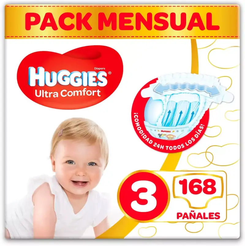 168 Pañales Huggies Ultra Comfort Talla 3 168 Pañales Huggies Ultra Comfort Talla 3