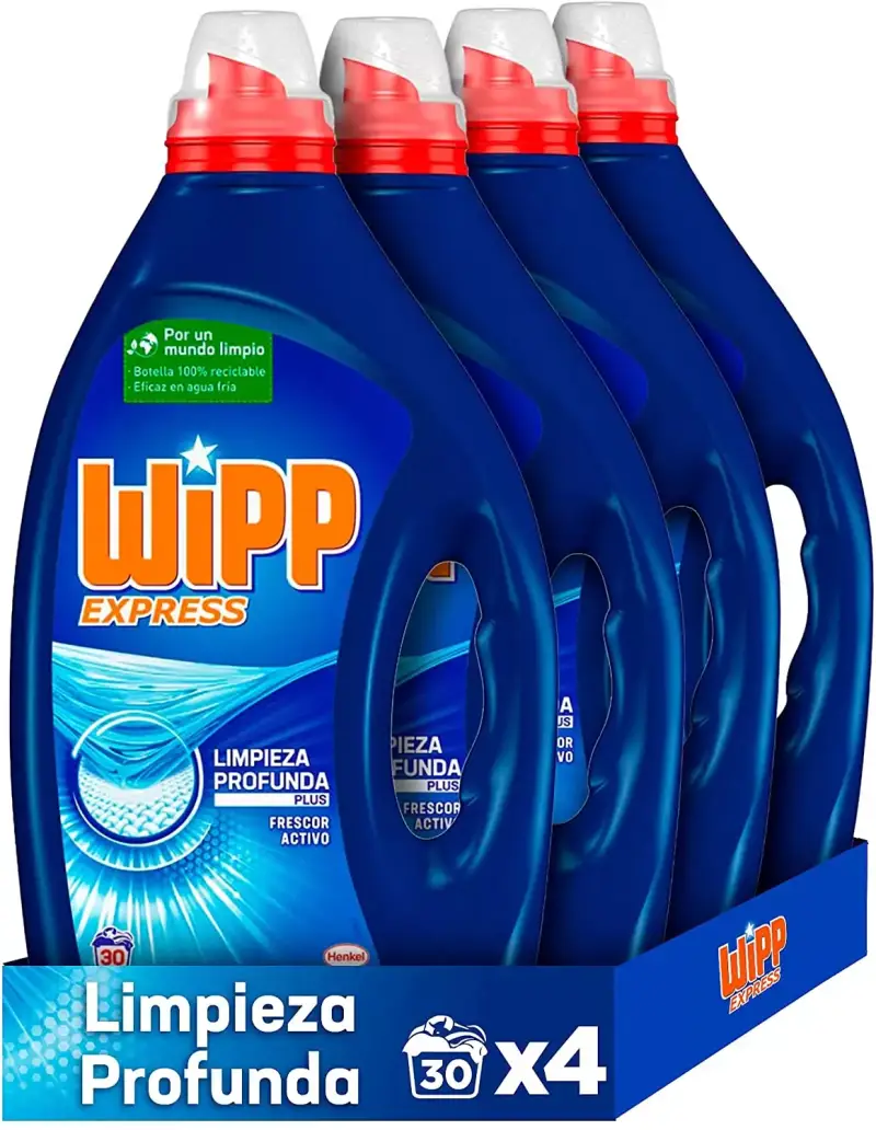Wipp Express Detergente Líquido Azul Pack de 4 Total 120 Lavados Wipp Express Detergente Líquido Azul Pack de 4 Total 120 Lavados