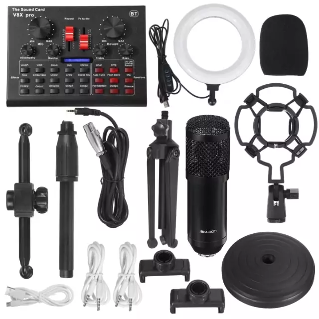 Micrófono de condensador + Mesa mezcla y efectos + Aro de luz + Accesorios Micrófono de condensador + Mesa mezcla y efectos + Aro de luz + Accesorios